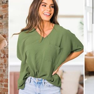 Liam & Company Pemma Dolman V-Neck - Green - Zenana